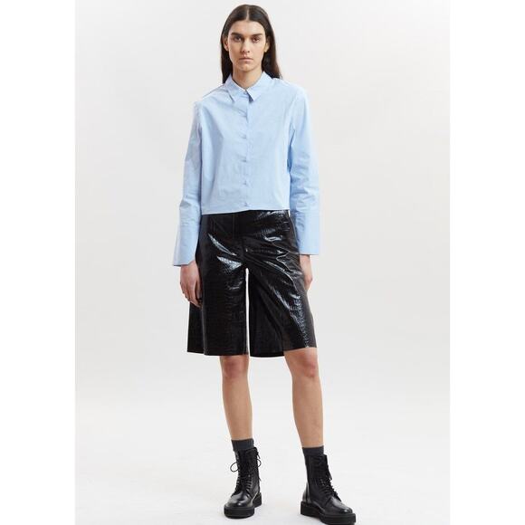 REMAIN by Birger Christensen Manua Leather Bermuda Shorts Size 6 Croc Embossed - Picture 1 of 7